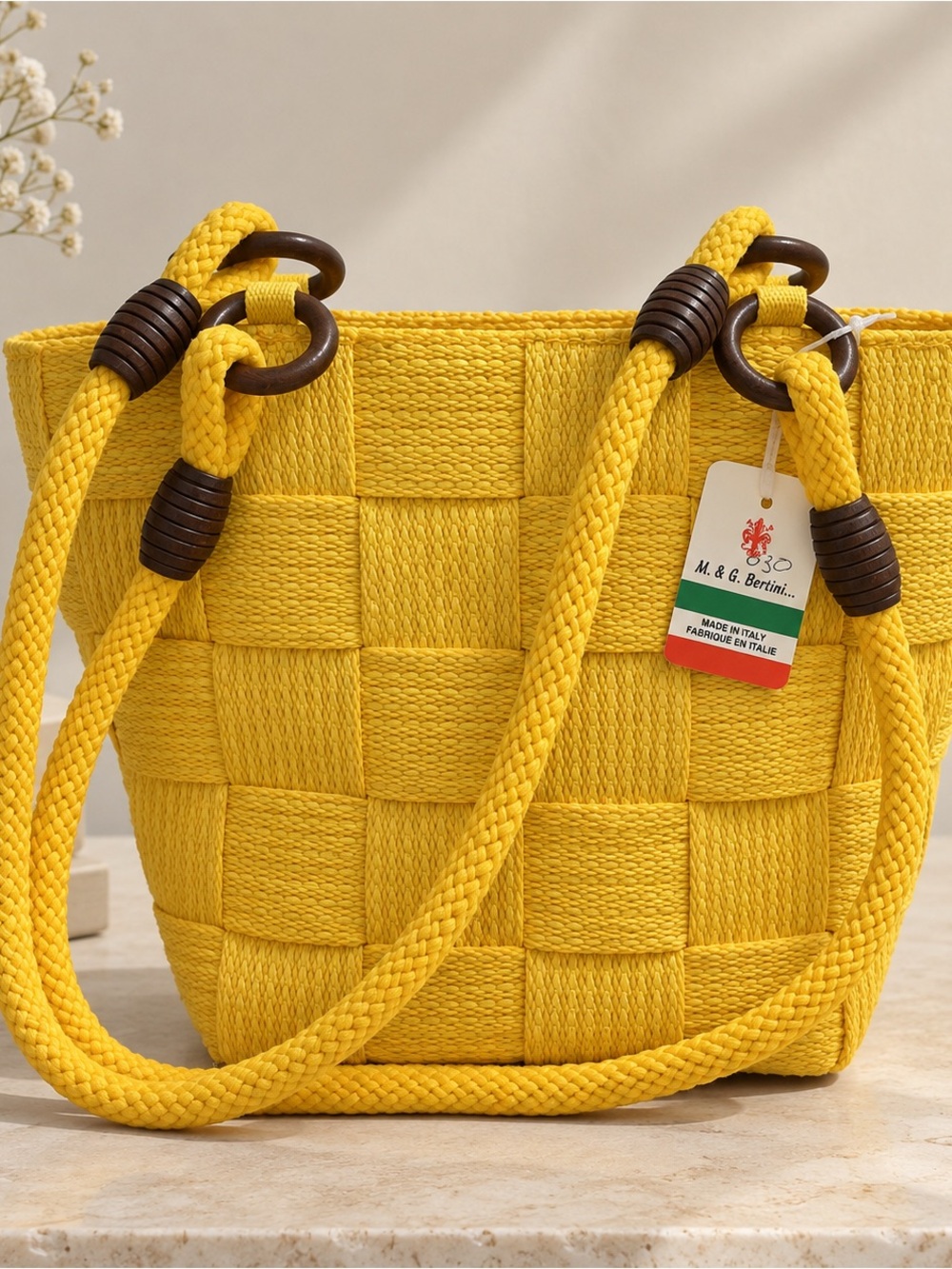 Vintage M&G Bertini Yellow Basketweave Purse Made in Italy NWT
